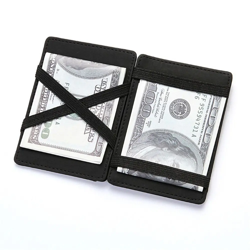 Magic Wallet Money Clip Card ID Slim Light Flip Leather Purse Clamp Money Case With Elastic Band Bifold Business Leather Wallet