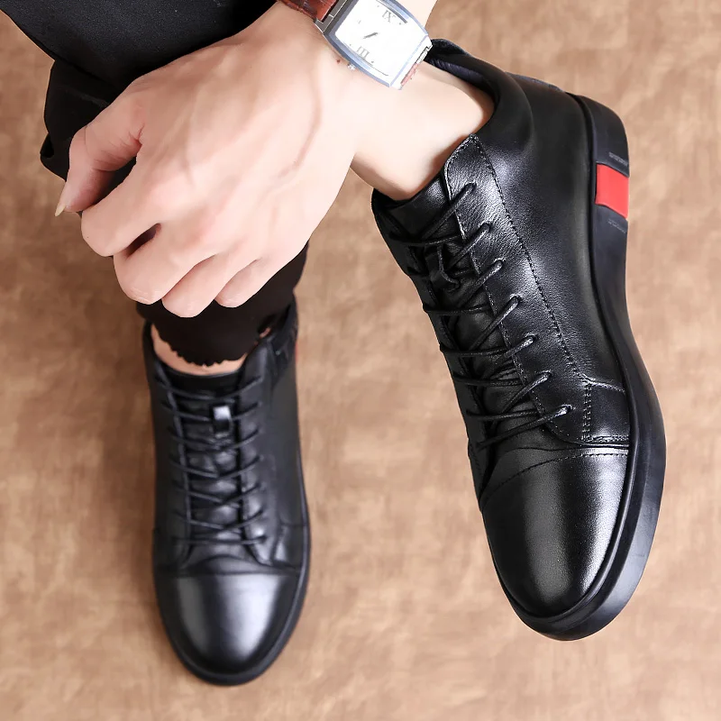 Men Fashion Handmade Casual Shoes Big Size 37-46 Sneakers for Men Outdoor High Top Leather Lace Up Footwear Men's Flat Shoes