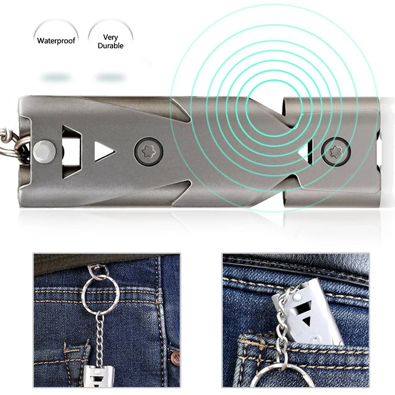 Stainless Steel Whistle Outdoor Camping Survival Whistle Double Tubes High Frequency Emergency Whistle With Keychain For Hiking