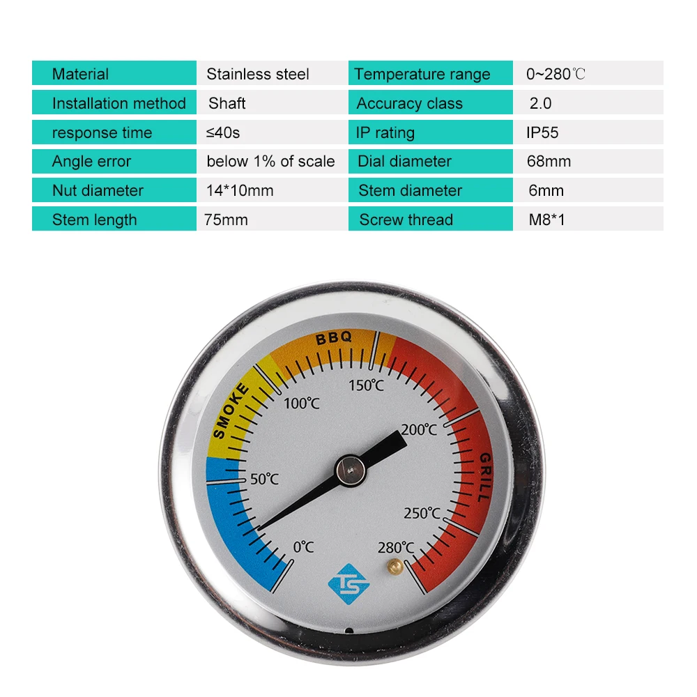 Barbecue Thermometer KKmoon Stainless Steel Thermometer Bi-Metal Thermometer Dial 0~280℃ for Grill Barbecue Smoker Oven