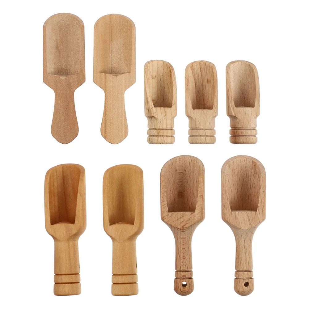 9pcs Wooden Tea Spoons Small Salt Shovels Mini Honey Coffee Scoops Condiment Sugar Milk Powder Spoon Kitchen Gadgets | - Цена: 527,15 руб. / lot