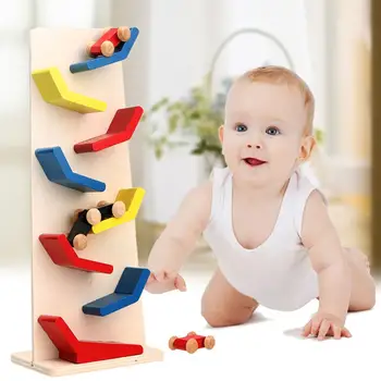 

Kuulee Wooden Demountable Slider Car Ladder Small Pulley Building Block Racing Wooden Cars