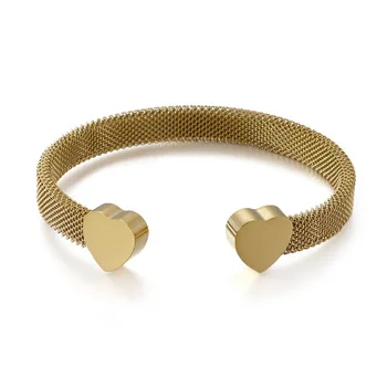 

Stainless Steel Heart Cuff Bangle Bijoux Female Gold/Silver Color/Rose Gold Hollow mesh Shape Statement Bangles Party Wholesales