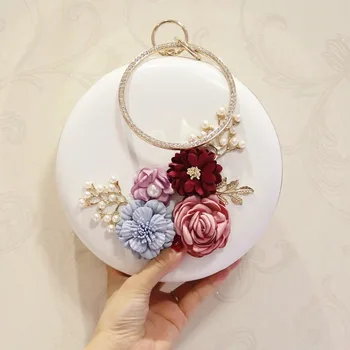 

Solid Color Fashion Dinner Bag Flower Clutch Bag Female Mini Chain Small Ball Bag Round Shoulder Messenger Bag