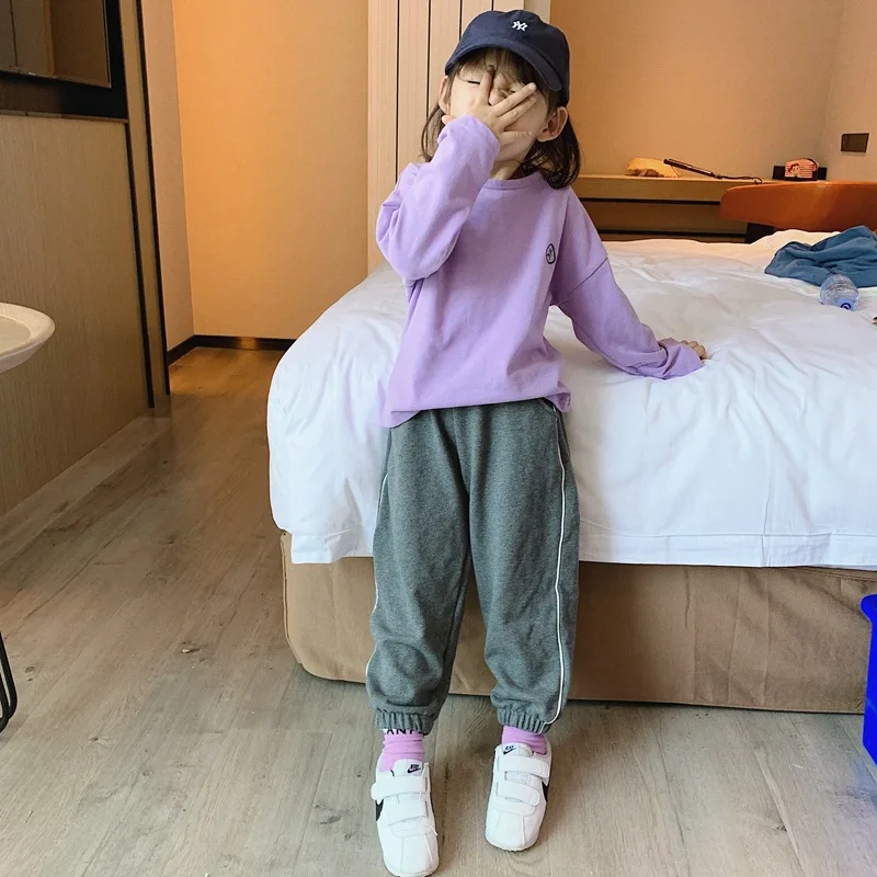 Cong Little Sister/ г. Осенняя одежда новые стильные детские повседневные штаны с гусеничным принтом, брюки спортивные штаны в Корейском стиле для мальчиков и девочек