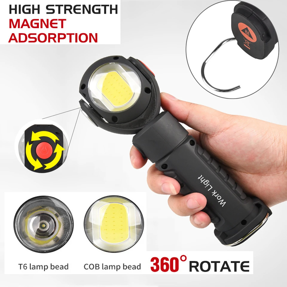 LED Work Light Welding Flashlight COB Magnetic Rechargeable Torch Handheld Inspection Rotatable Lamp Working Tools For Welder | Освещение