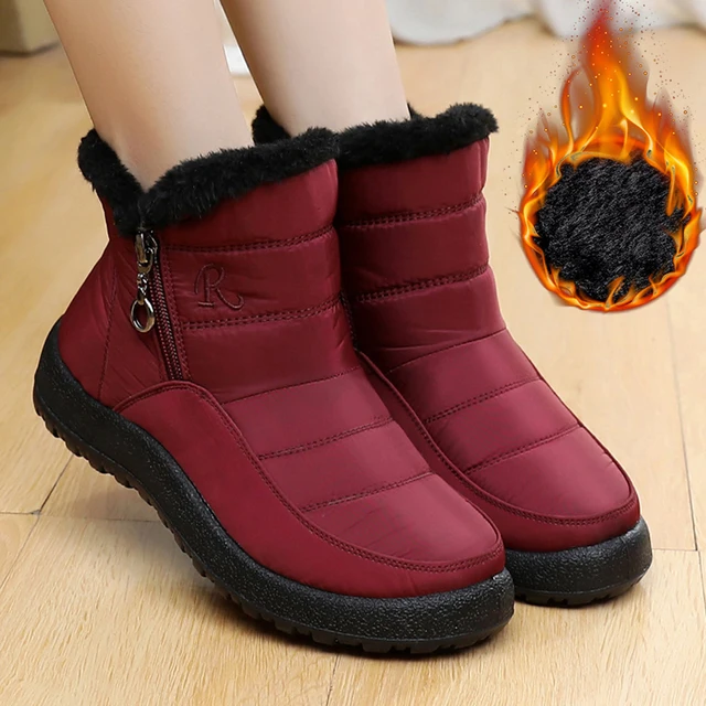 Women Winter Warm Fur Zipper Boots Ladies Winter leisure Plush Waterproof Cotton Solid Female Boots