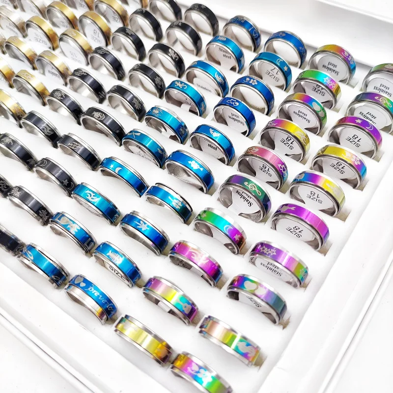 20 Pcs/Lot Fashion Stainless Steel Double Layer Rotating Ring for Men and Women Decompression Anxiety Rings Jewelry Party Gift