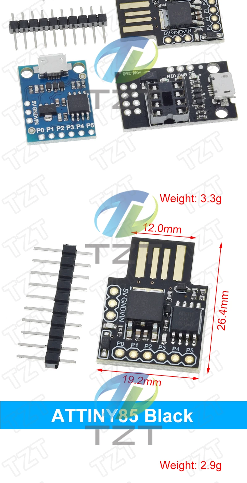 Blau Schwarz TINY85 Digispark Kickstarter Micro Development Board ATTINY85 Modul für Arduino IIC I2C USB – Detail 7