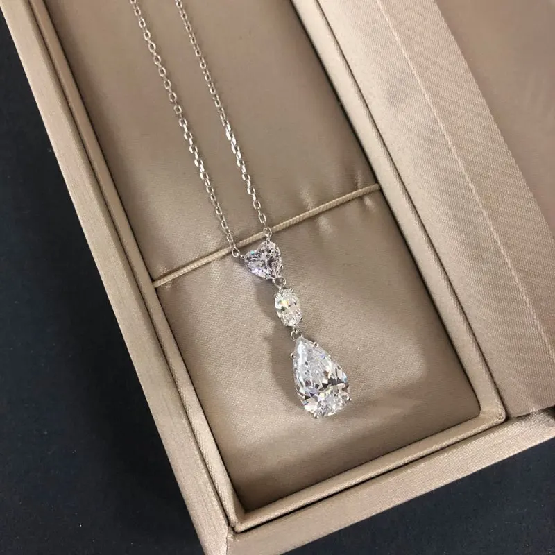 Fashion Pink Yellow AAAAA Zircon Necklaces Pendants For Women Luxury Ladies Necklace Jewelry Pendant For Girls Gift