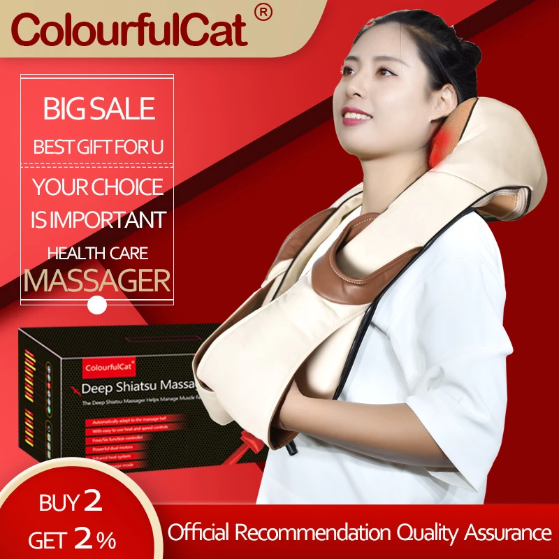 Shiatsu Neck and Shoulder Massager with Heat Deep Kneading Back Massage to Relieve Pain Electric Body Car Office Home Massagador