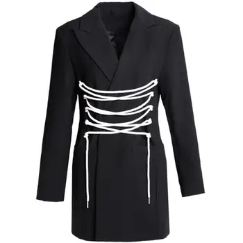 

Spring Autumn blazer Women Notched Long Sleeve White Rope Patchwork Ladies Office small Suits