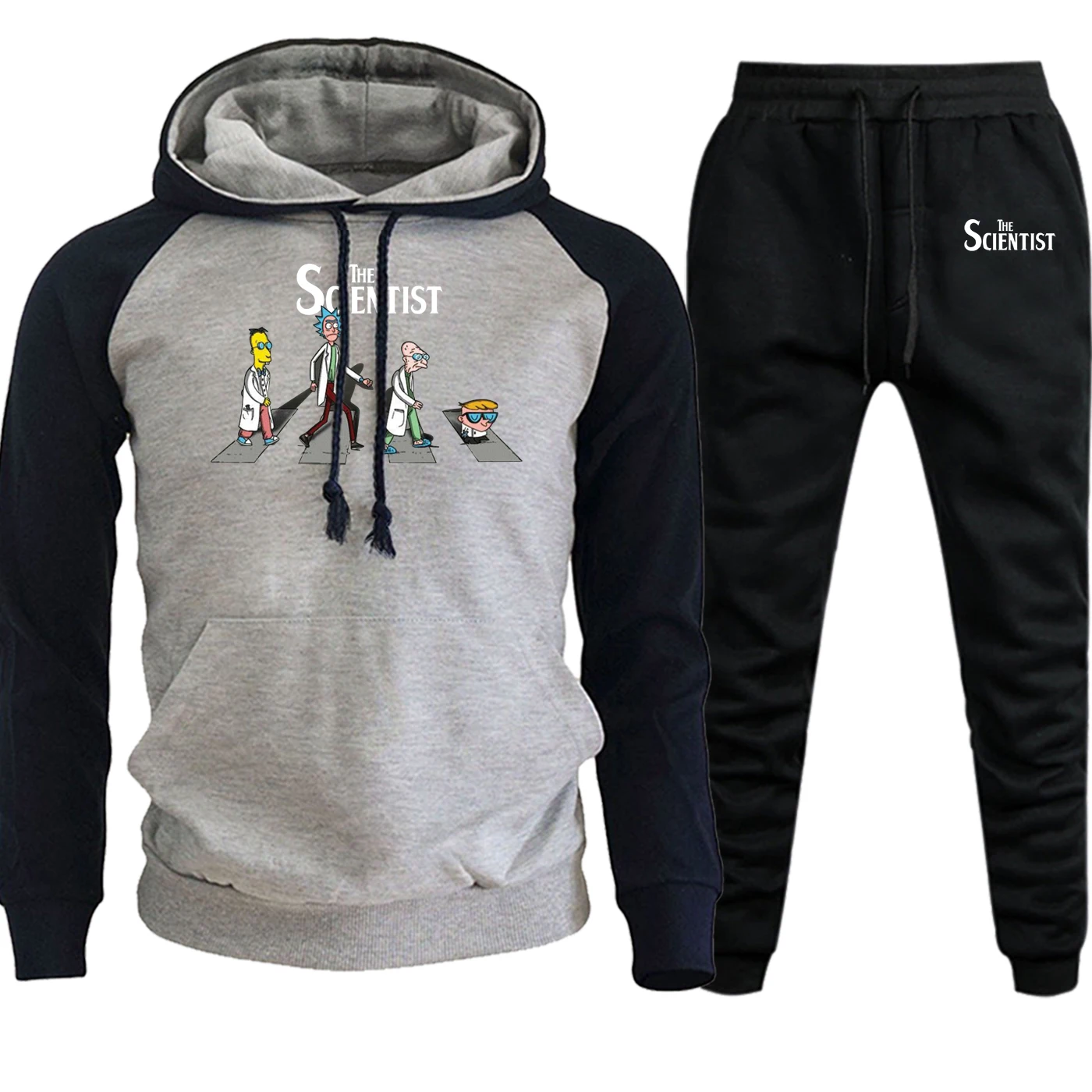 dark blue gray -6 Рик и Морти мультфильм Осень Зима толстовки мужские реглан с Капюшоном Повседневный пуловер костюм флис хип хоп толстовка+ брюки комплект из 2 предметов - Цвет: dark blue gray -6