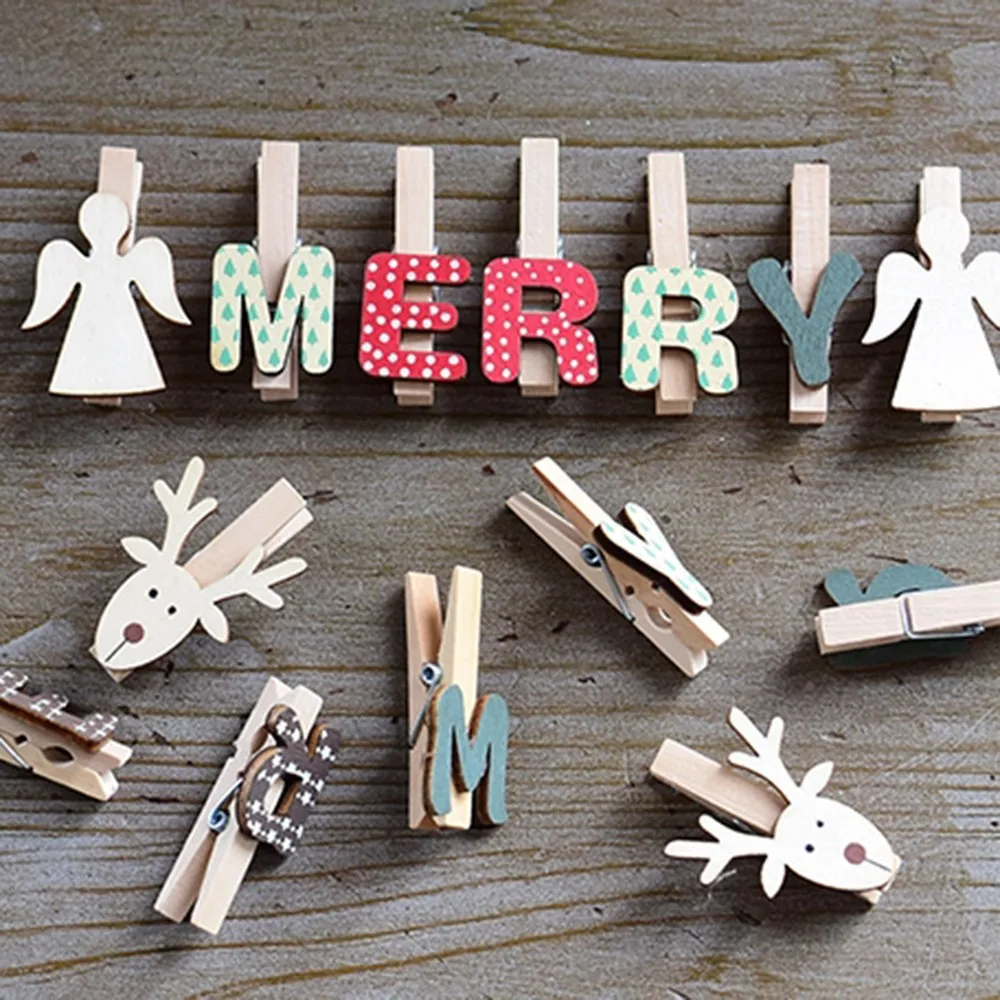 

16pcs/set Creative Angel Elk Xmas Decorative Photo Clip Merry Christmas Letter Ornaments Clips Home Festival Decoration Supplies