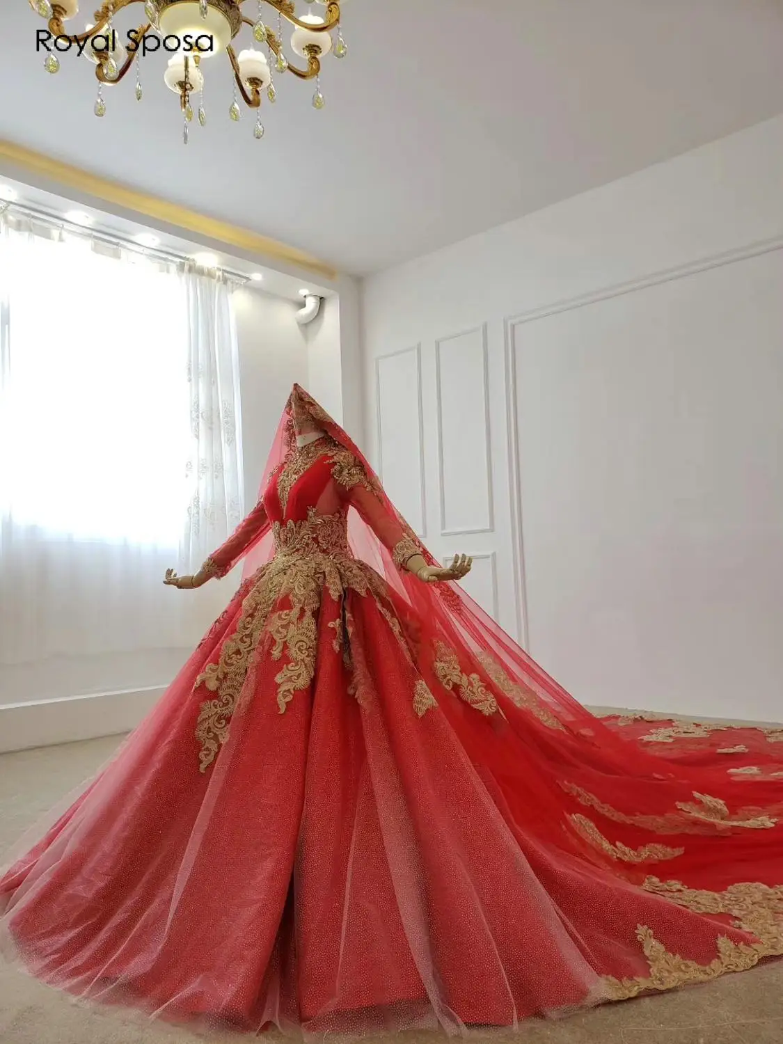 2020 Muslim wedding dress red with 