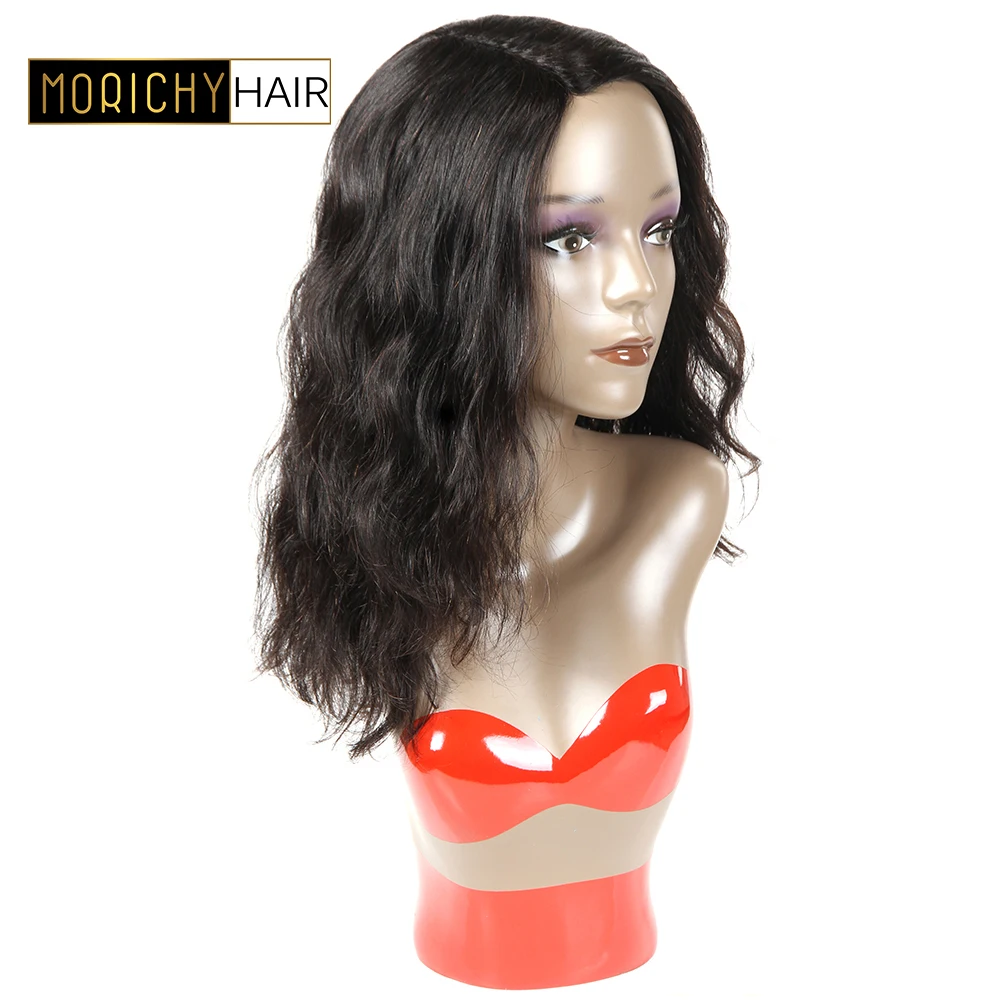 

MORICHY Body Wave Lace Part Wig Brazilian Non-Remy Human Hair Short Cut Bob wavy Wigs Side Part Gluless Natural Black Wigs