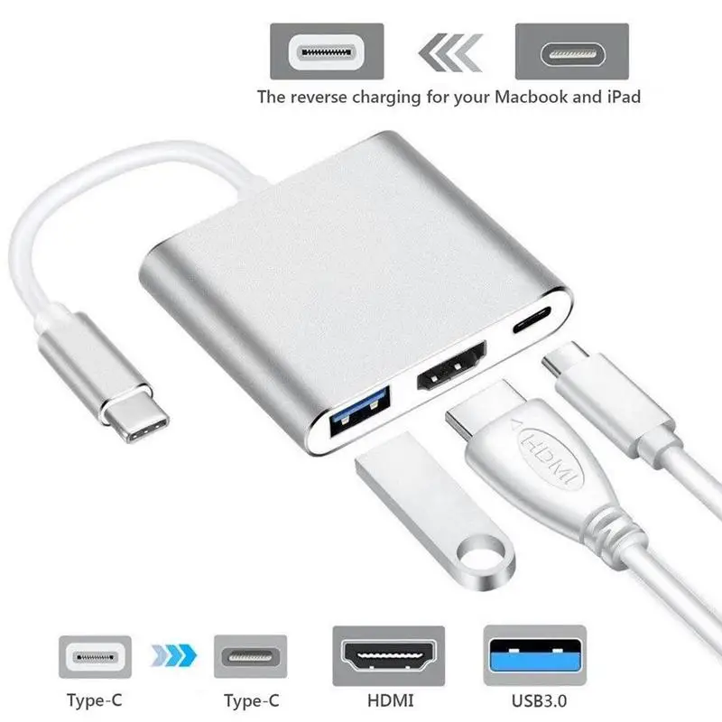 4k алюминиевый корпус три-в-одном Hd кабель преобразования Usb3.1-поворот Hdmi транс-провод тип-c-поворот Hdmi конвертер