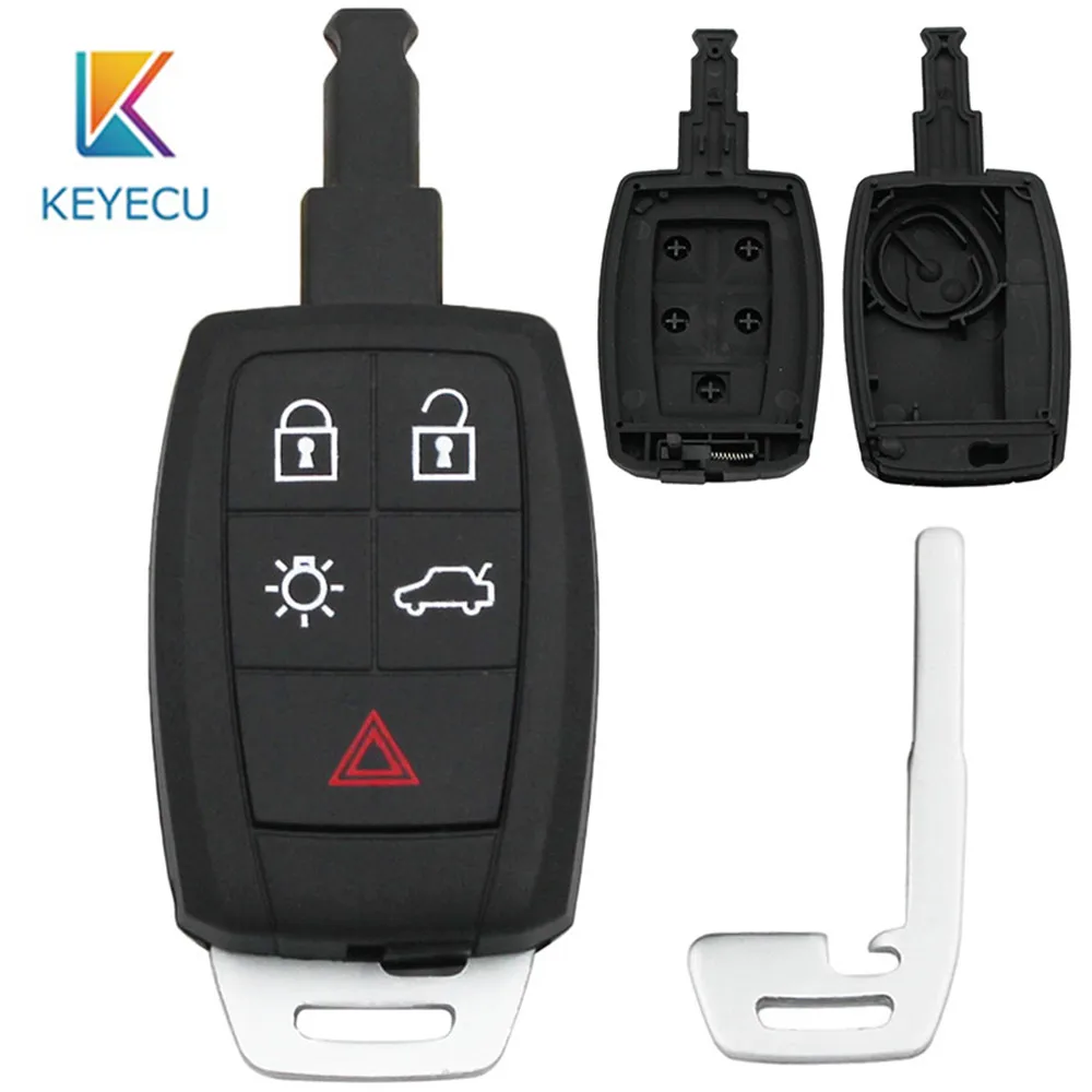 KEYECU дистанционного ключа автомобиля оболочки чехол Fob 5 Кнопка для Volvo C30 C70 S40 V50 2008 2009 2010 2011 FCC: KR55WK49259 с вставным лезвием