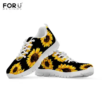 

FORUDESIGNS Yellow Beautiful Sunflower Print Shoes Women Sun Floral Pattern Woman Flats Shoes Lightweight Air Mesh Ladies shoes