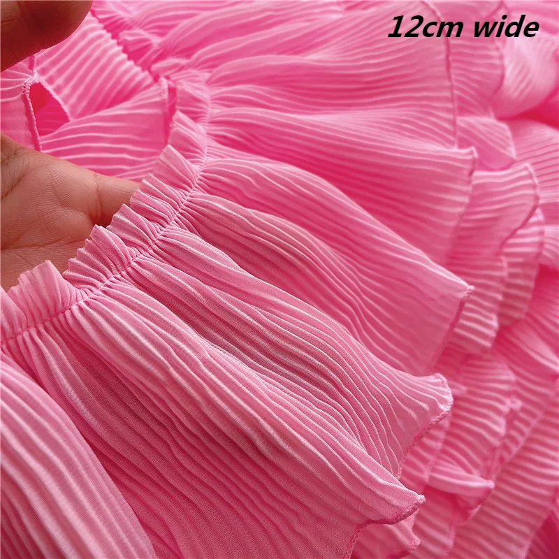 Princess Deep Pink Chiffon Dense Pleated Ruffled Lace Fabric 12cm Wide Children's Doll Fluffy 3D Skirt Dress Sewing Accessories lace fabric lace sewing accessories lace sewing supplies lace accessories lace garment accessories clothing craft accessories chiffon fabric chiffon lace fabric