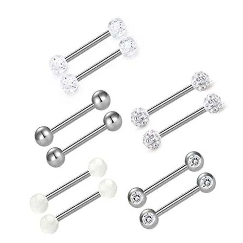 JFORYOU14G кольца для сосков 12mm14mm16mm18mm хирургические стальные сверкающие металлические шарики/ристоун/конфеты цветные шарики соска штанги для пирсинга