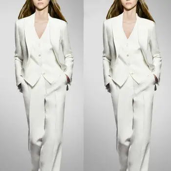 

Women's business formal suits new white pants suits ladies formal wedding tuxedo women trousers suits 3 pieces