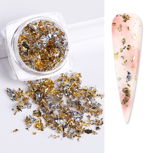Foil Sequins For Nails Gold Silver Irregular Glitter Flakes Mirror Chrome Powder Manicuring Winter Decorations
