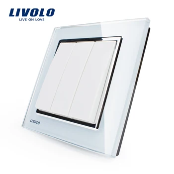 

Livolo New Push Button Switch,Crystal Glass Panel, Wall Light 3 Gang 1 Way Push Button Switch VL-W2K3-11/12/13