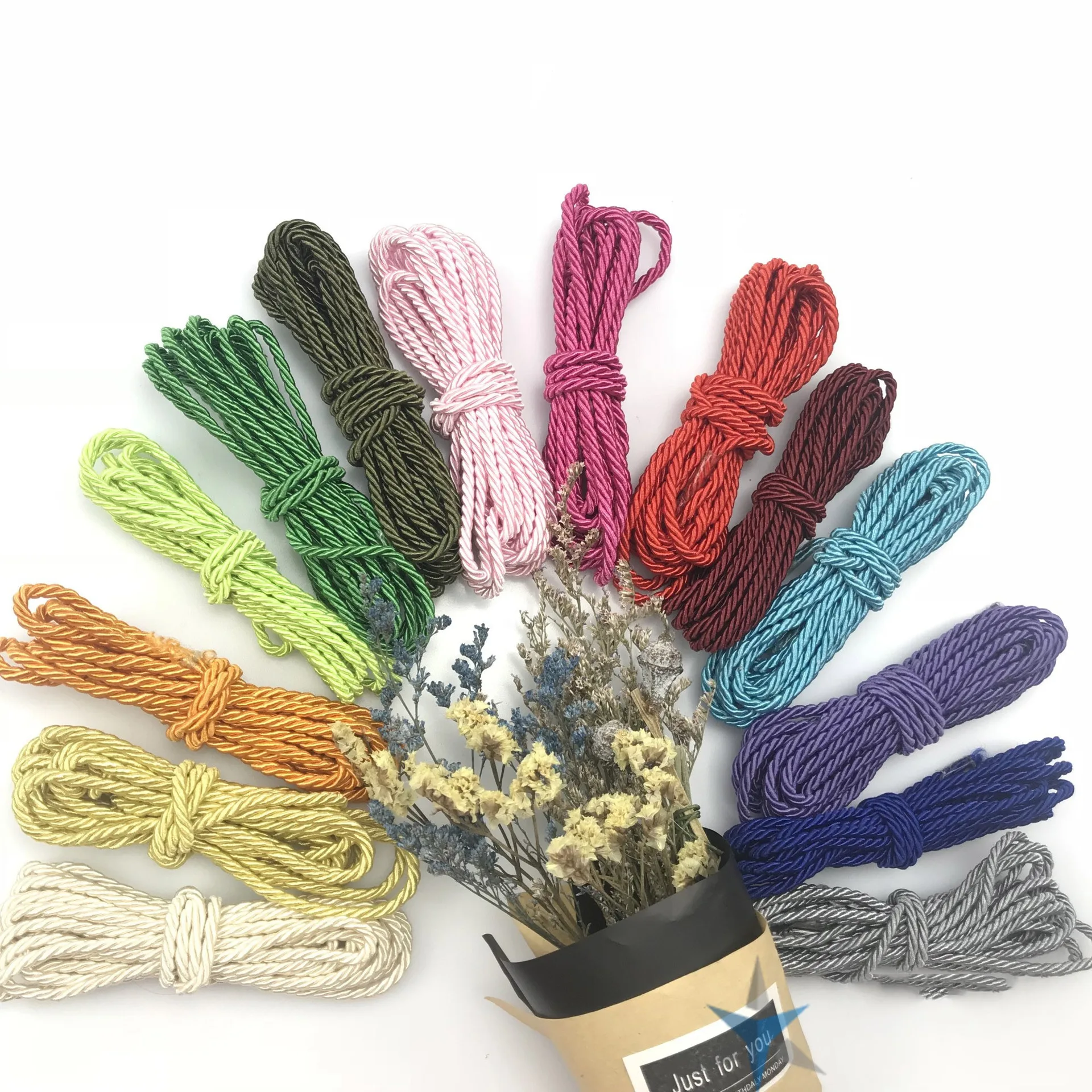 Nylon Cord 5mm 5 Yards 3 Shares Twisted Cotton Colorful DIY Craft Braided Decoration Rope Drawstring Belt Accessories JK