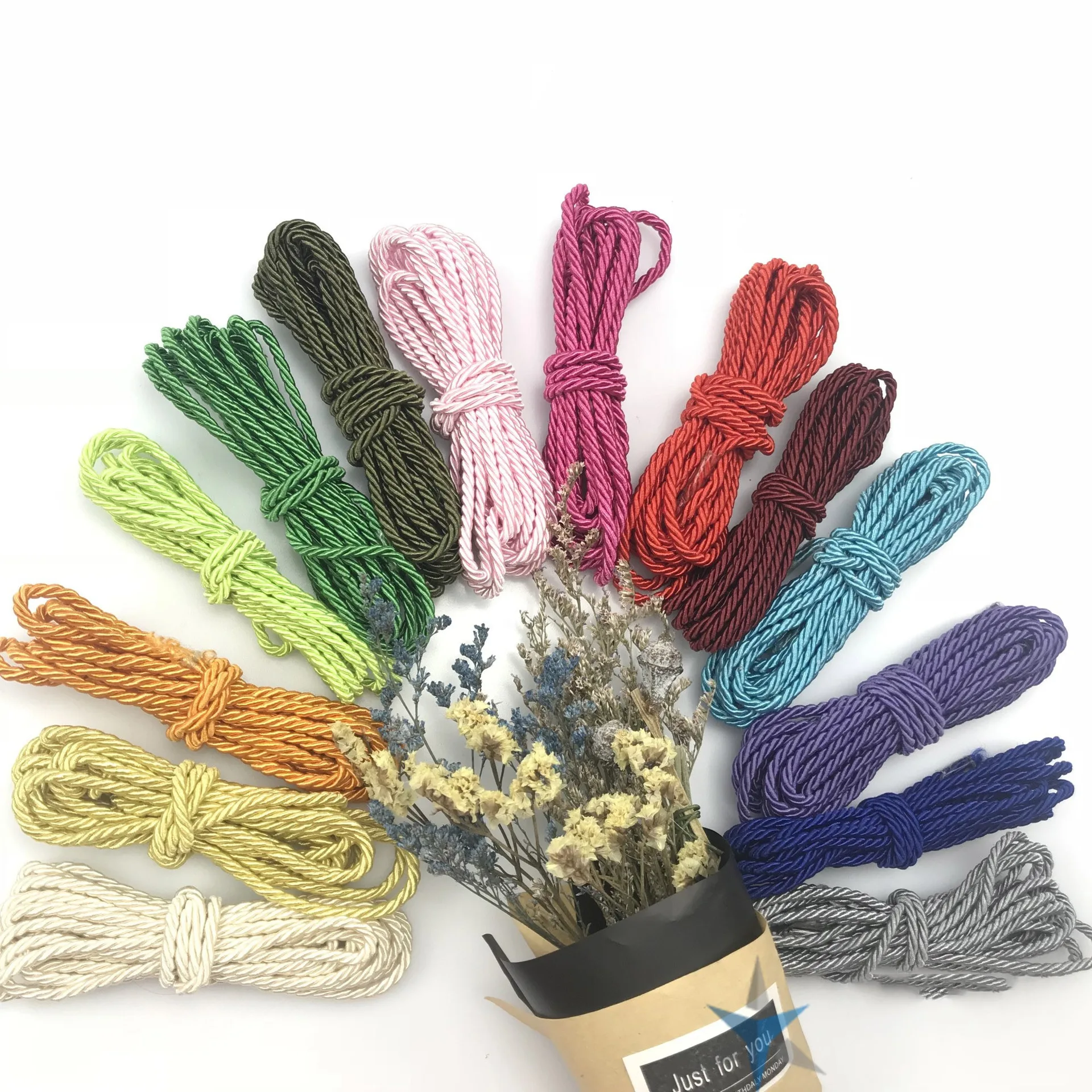 5mm 5 Yards 3 Shares Twisted Cotton Nylon Cords Colorful DIY