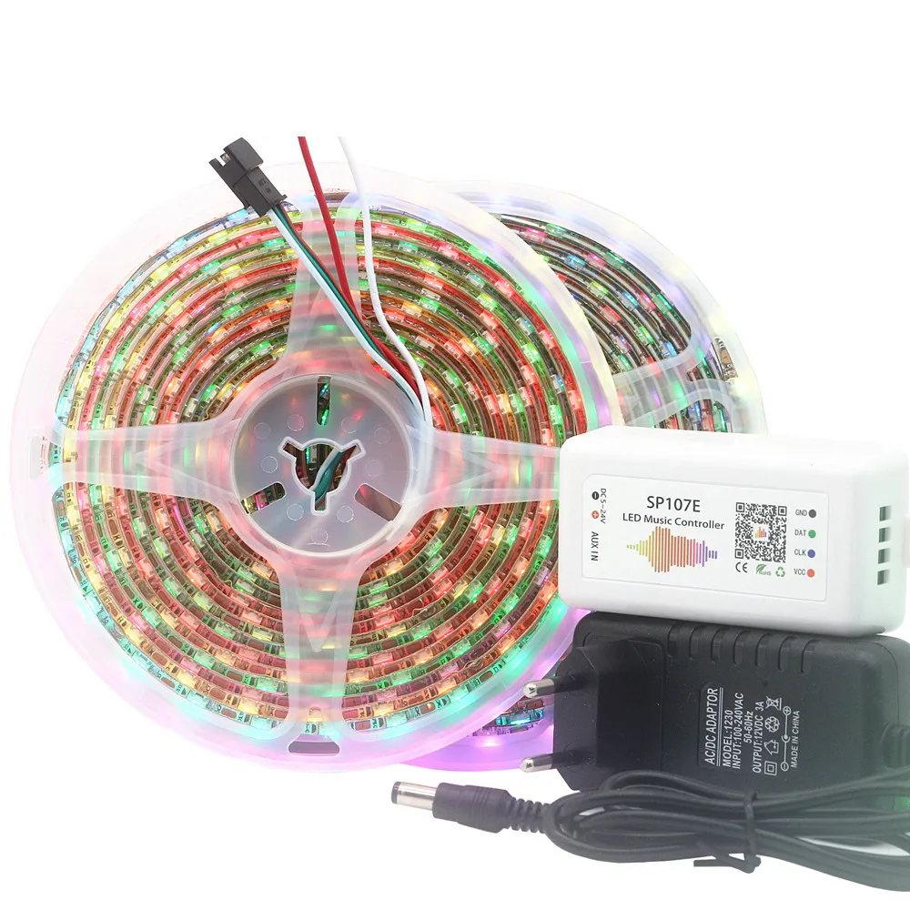 

WS2812B DC 5V LED Strip RGB 5M 30/60 LEDs Addressable Pixel Black White PCB WS2812 IC WiFi Bluetooth Music Smart Controller Kit