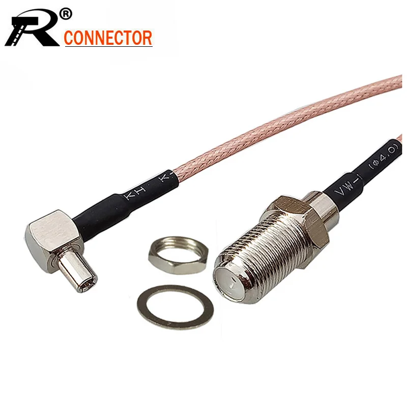 100pcs/lot F Female Jack to TS9 Male Right Angle Plug Pigtail Cable Extension Cable RG316 15CM/50CM/100CM