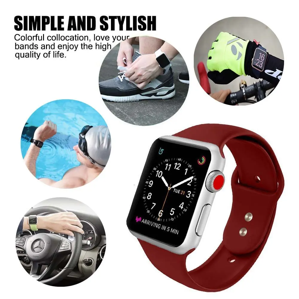 Ремешок для Apple Watch 5 4 3 2 1 42 мм 38 мм 24 цвета мягкий резиновый ремешок силиконовые спортивные полосы для Iwatch 5 4 3 40 мм 44 мм