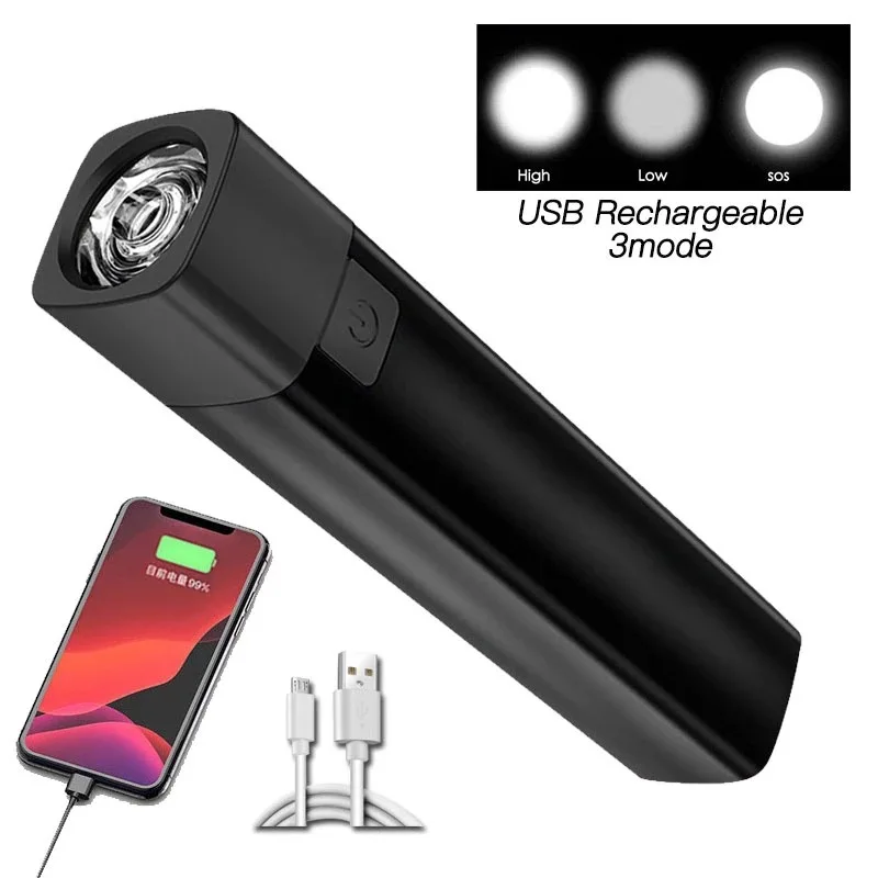 

LED Flashlight USB Rechargeable Torch Mini Power Bank with flashlight Portable Phone Charger for iPhone, Android, iPad