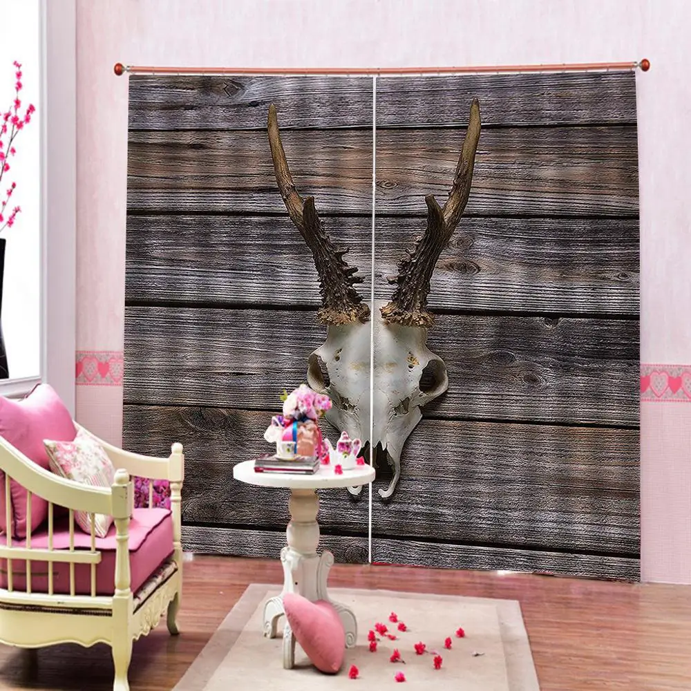 Old Wood board Antlers Window Curtains For Living room bedroom Blackout Custom any size ( left and right side) | Дом и сад