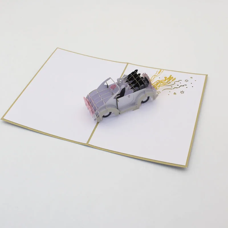 3D Wedding Cards Invitations Sweet Bride And Groom Drive Supercar Paper Cutting DIY Card for Weddin - 4.0003E+12