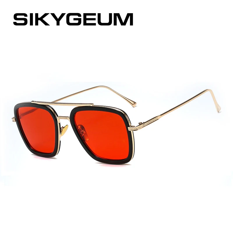 Sikygum, Tony Stark, Железный человек, солнцезащитные очки, мужские, металлическая оправа, солнцезащитные очки, мужские, унисекс, солнцезащитные очки, женские, UV400, солнцезащитные очки, gafas de sol - Цвет линз: C4 Gold-Red