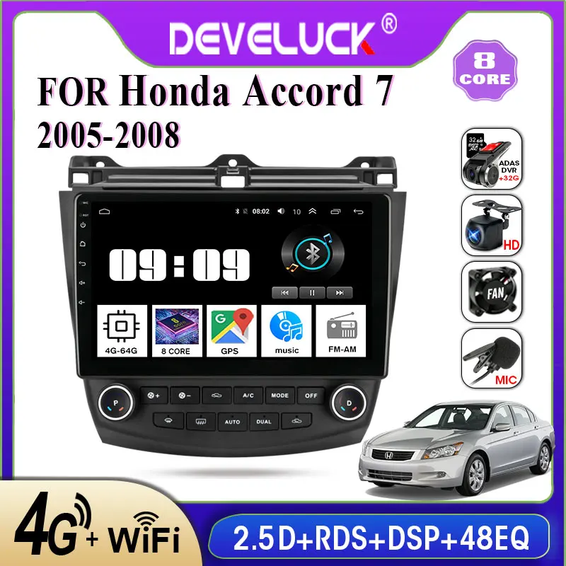 

Android 9.0 2din Car Radio Multimedia video Player Navigation GPS IPS For Honda Accord 7 CM UC CL 2003-2007 8 core No 2din 4G AM