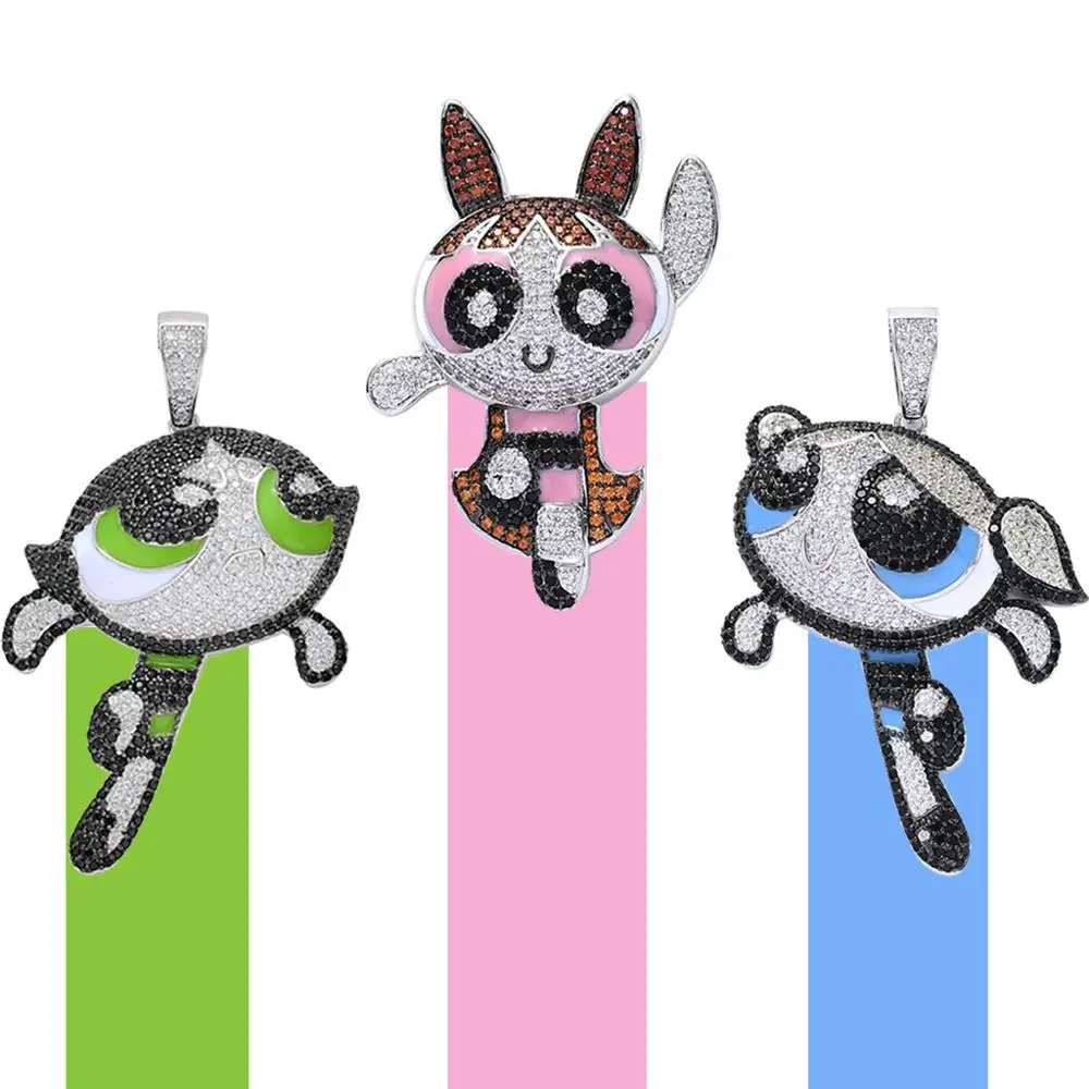 Bling Iced Out Cartoon Powerpuff Girls Anhanger Micro Gepflasterte Zirkon Halskette Fur Manner Frauen 3 Styles Mode Hip Hop Schmuck Geschenke Aliexpress Jewelry Accessories