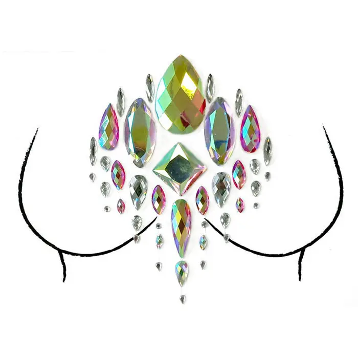 Ручной работы временный акриловый клей сторонний стикер Блестящий кристалл лицо Boob драгоценность сексуальные женские украшения для тела музыкальный фестиваль Хэллоуин - Окраска металла: design 17
