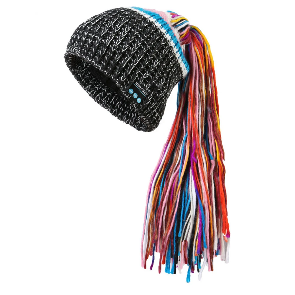 Теплая зимняя Bluetooth шапка Модный Универсальный Музыкальный Микрофон Смарт Вязание USB Перезаряжаемый спортивный беспроводной звонок эластичный - Цвет: Black