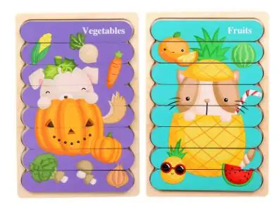 Double Sided Strip 3D Puzzles Baby Toy Wooden Montessori Materials Educational Toys For Children Large Bricks Kids Learning Toys Auburn