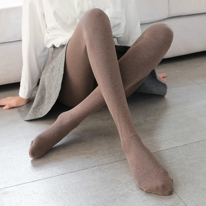Spring, Autumn and Winter Plus Velvet Thickening Thread Cotton Vertical Stripes Wear Stepping Feet Women's Feet and One Pants