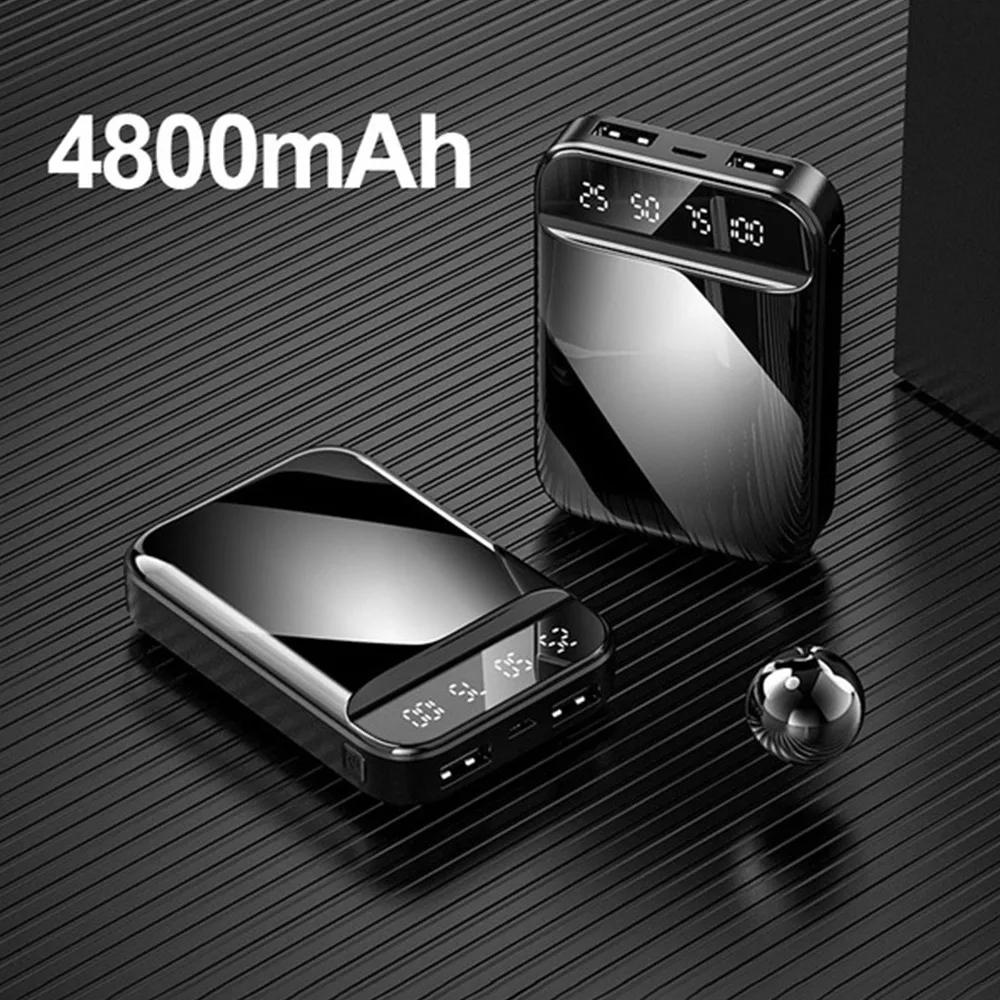 Black 4800mAh FLOVEME мини внешний аккумулятор 10000 мАч светодиодный дисплей двойной USB зеркальный внешний аккумулятор 4800 мАч Внешнее зарядное устройство для Xiaomi power Bank - Цвет: Black 4800mAh