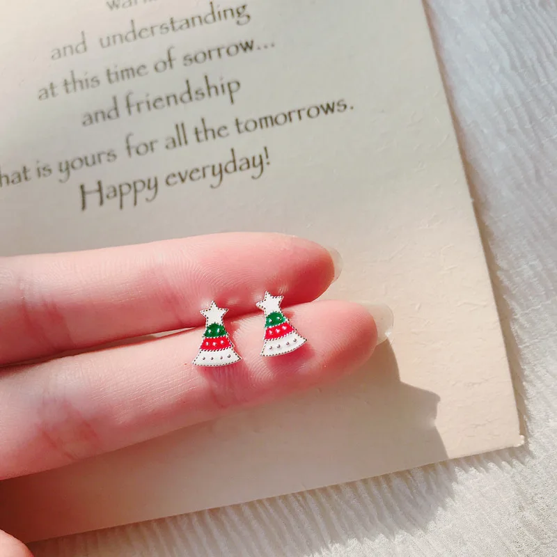 Dainty 925 Sterling Silver Christmas Stud Earrings For Women Tree Snowflake Bell Snowman Deer Earrings Jewelry Xmas Gifts