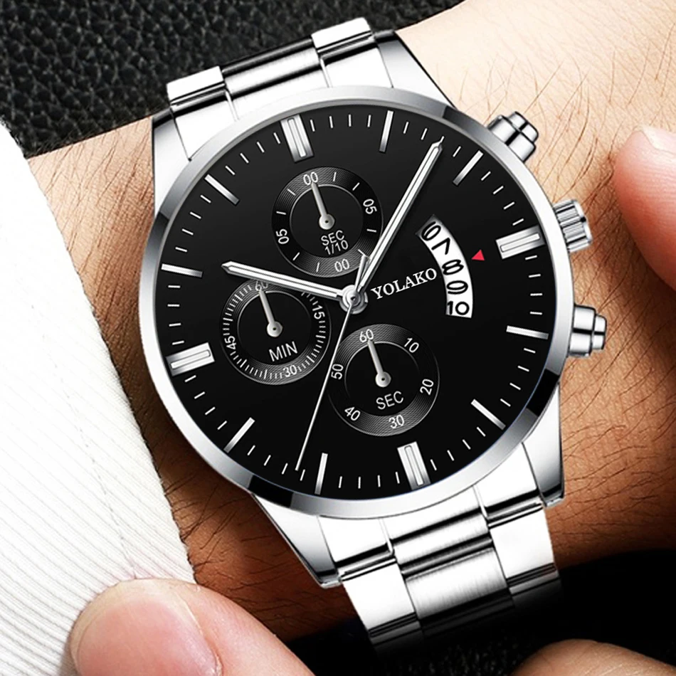 Mens Luxury Sports Watches Fashion Men Business Stainless Steel Quartz Wristwatch Man Calendar Casual Gold Bracelet часы мужские