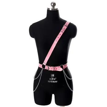 

Pastel Goth Pink Body Harness Belt Leather Sexy Suspender Bondage Waist Chain Belts Rock Dance Costume Plus Size Accessories