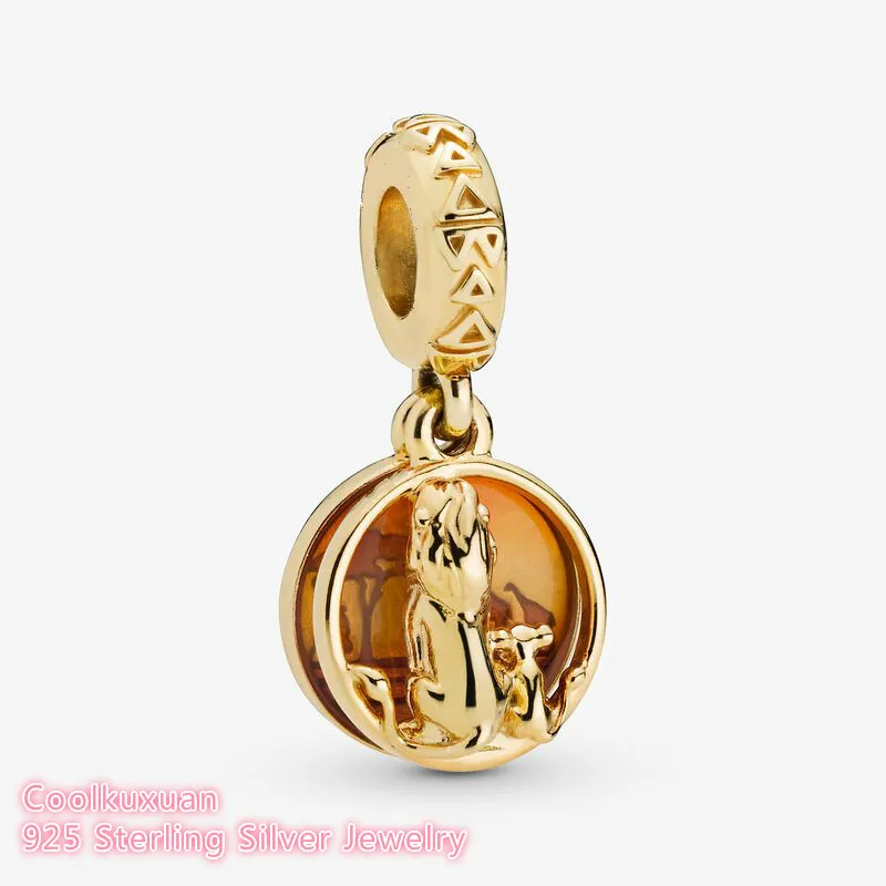 Осень стерлингового серебра 925 Simba& Mufasa закат очаровательные бусины-Подвески Подходит Pandora ювелирные изделия для создания браслетов