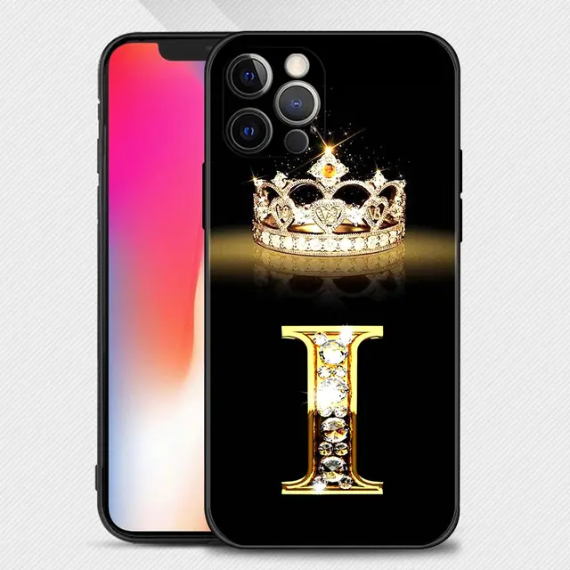 Case For iPhone 11 13 12 Pro Max XS XR X 8 7 6s 6 Plus 7 8 5 5S Soft Cover Fundas Silicone Capa Shell Diamond Crown Letter B07