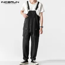 INCERUN, корейский стиль, мужские одноцветные прямые штаны, повседневный Джокер, комбинезон на подтяжках, уличная одежда для бега, мужские комбинезоны